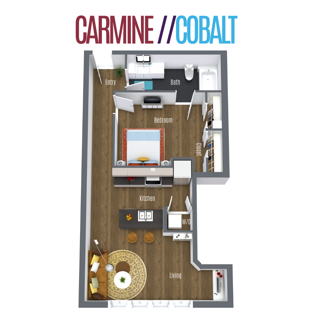 Floor plan for 1 bed, 1 bath, 696 sqft